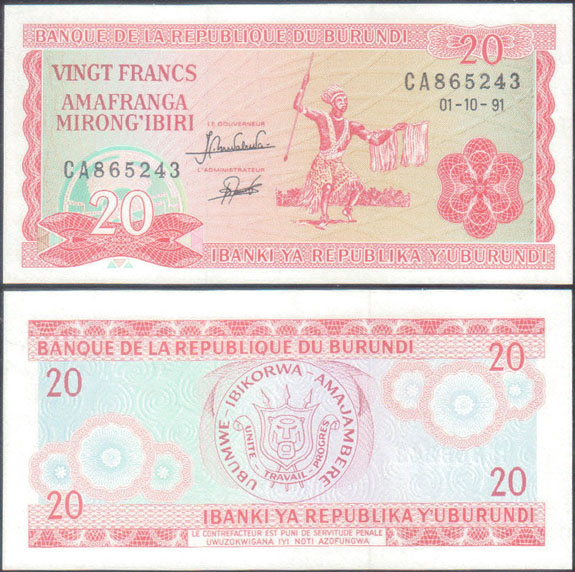1991 Burundi 20 Francs (Unc) L002155